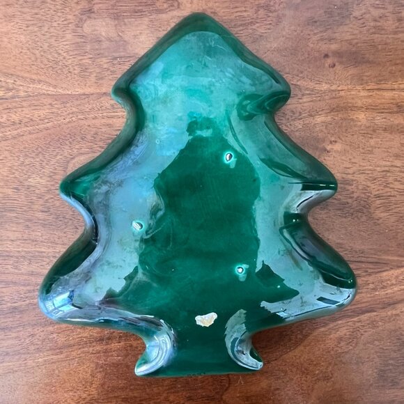 Vintage Lefton Christmas Tree Shaped Plate w/ Holly Berry Candy Nut Dish 2691 - Picture 5 of 8